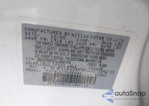 2020 Nissan Kicks Sr Xtronic Cvt from USA, damaged, VIN 3N1CP5DV7LL562113